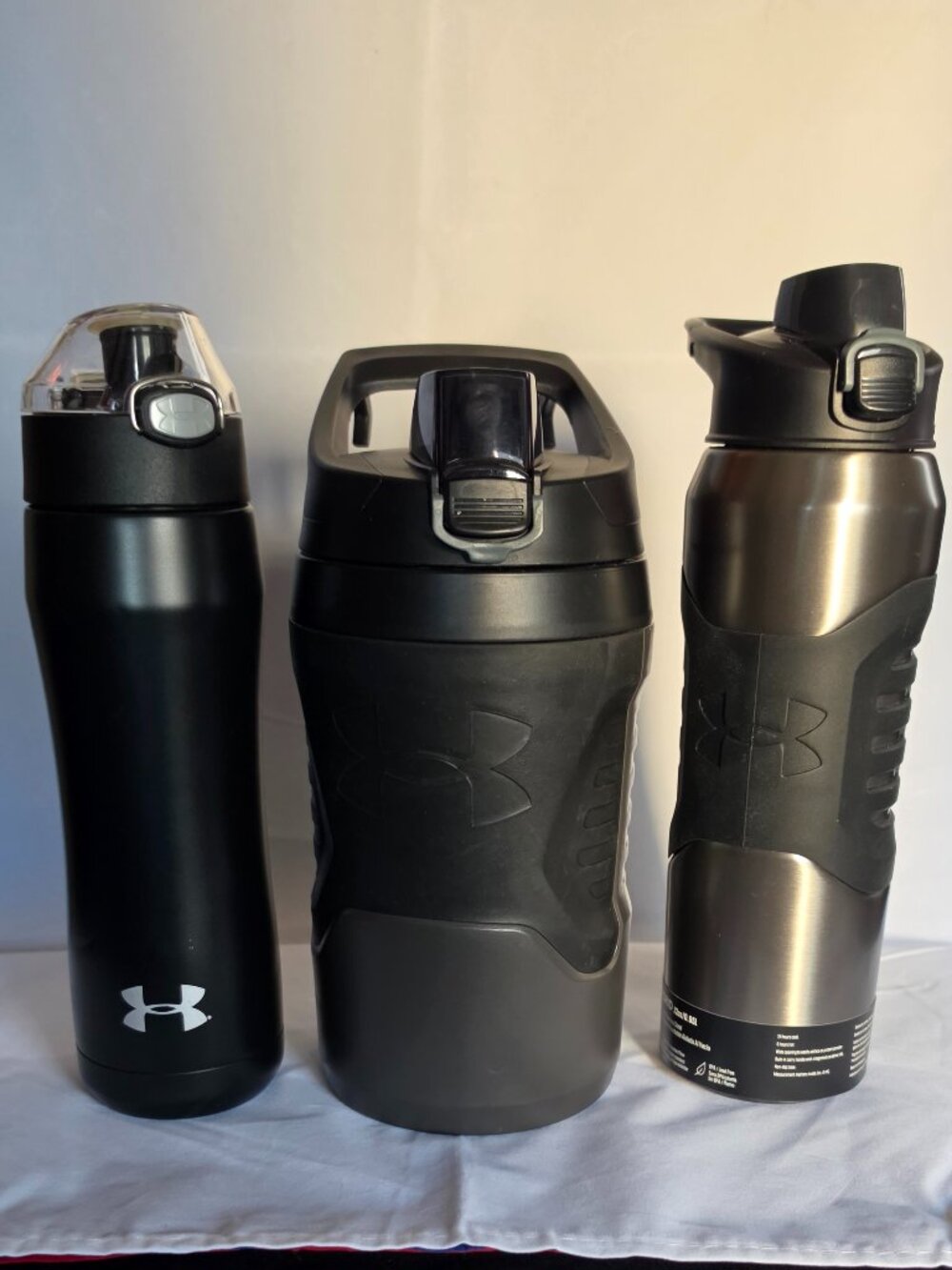 3 Under Armour Water Bottles - 3 Sizes for various activities NWT